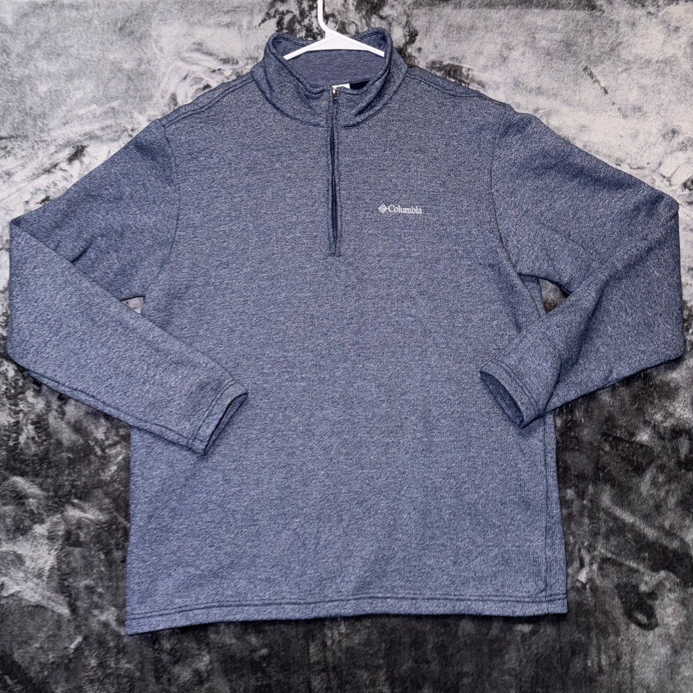 Columbia Mens XL Blue Heathered Quarter‎ Zip Fleece Pullover Sweater Knit Jacket